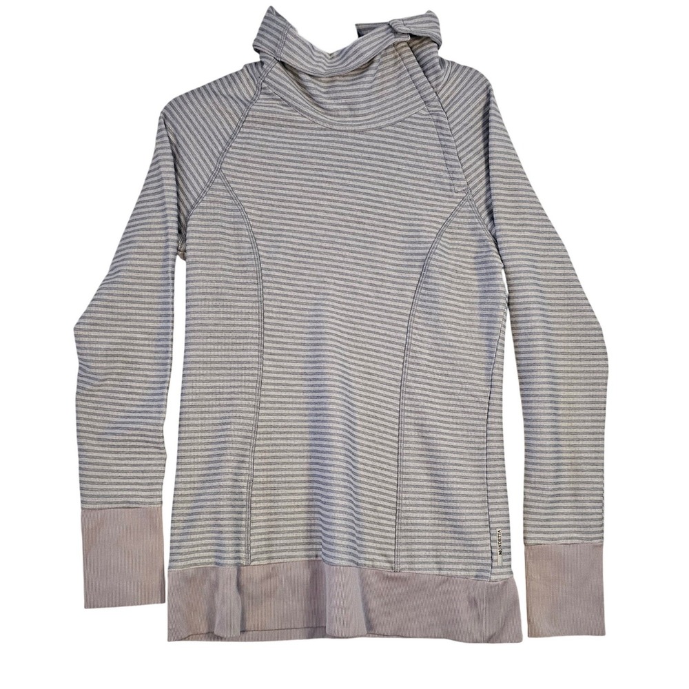 Mondetta Womens Medium Grey Striped Funnel Neck Pullover Longβ Sleeve Thumbholes